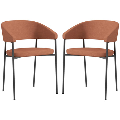 HOMCOM Set of 2 Padded and Monobloc Dining Chairs, in Linen Effect Fabric and Steel, 59x56x78 cm, Orange - Borgè