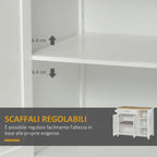 Space-Saving Trolley with Wheels, Solid Wood Kitchen Peninsula: 1 Drawer, 1 Cabinet, 3 Shelves and 4 Wheels, 107.5x48x89 cm