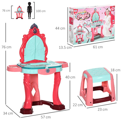 Dressing Table for Girls with Stool, Mirror, Lights and Accessories, in PP and GPPS, 57x34x76 cm, Multicolor