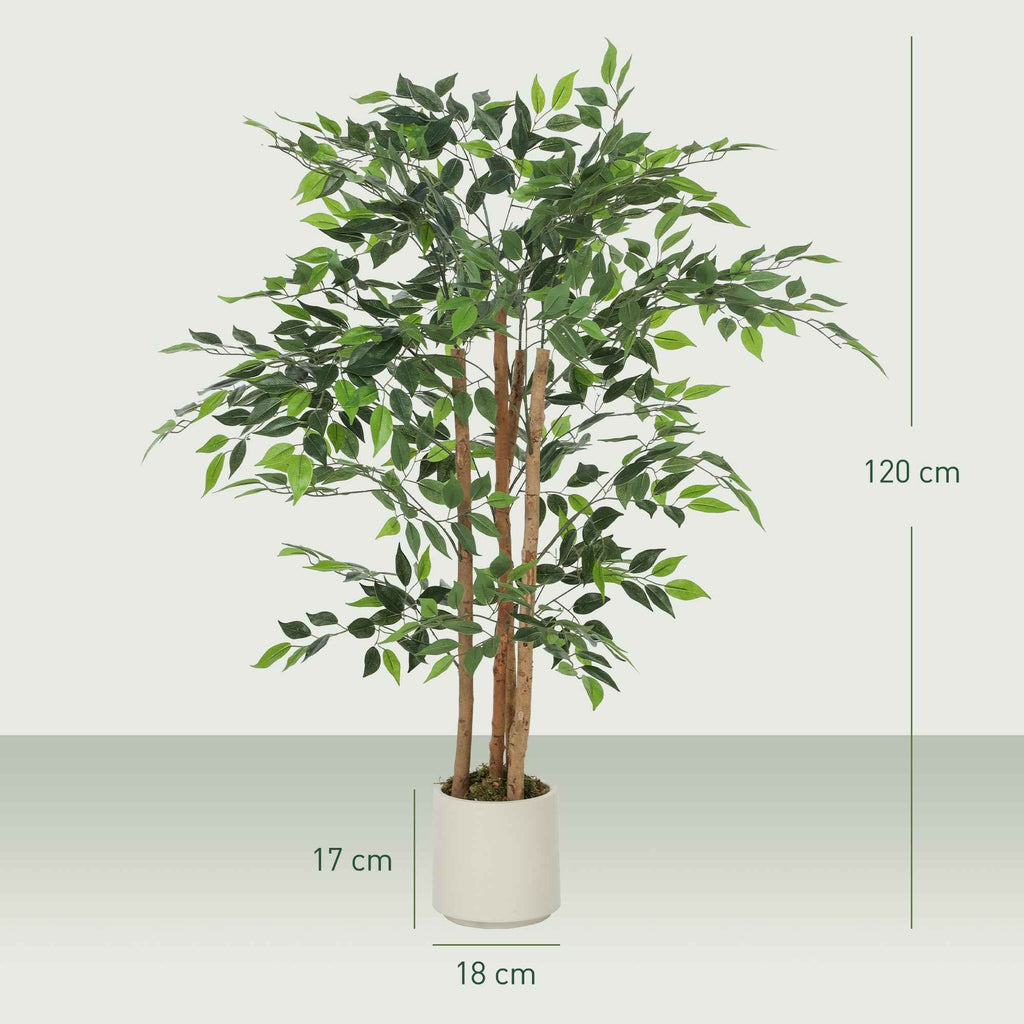 HOMCOM Artificial Green Banyan Tree Plant in PEVA and Wood with PP and Cement Container Pot, 55x55x120 cm