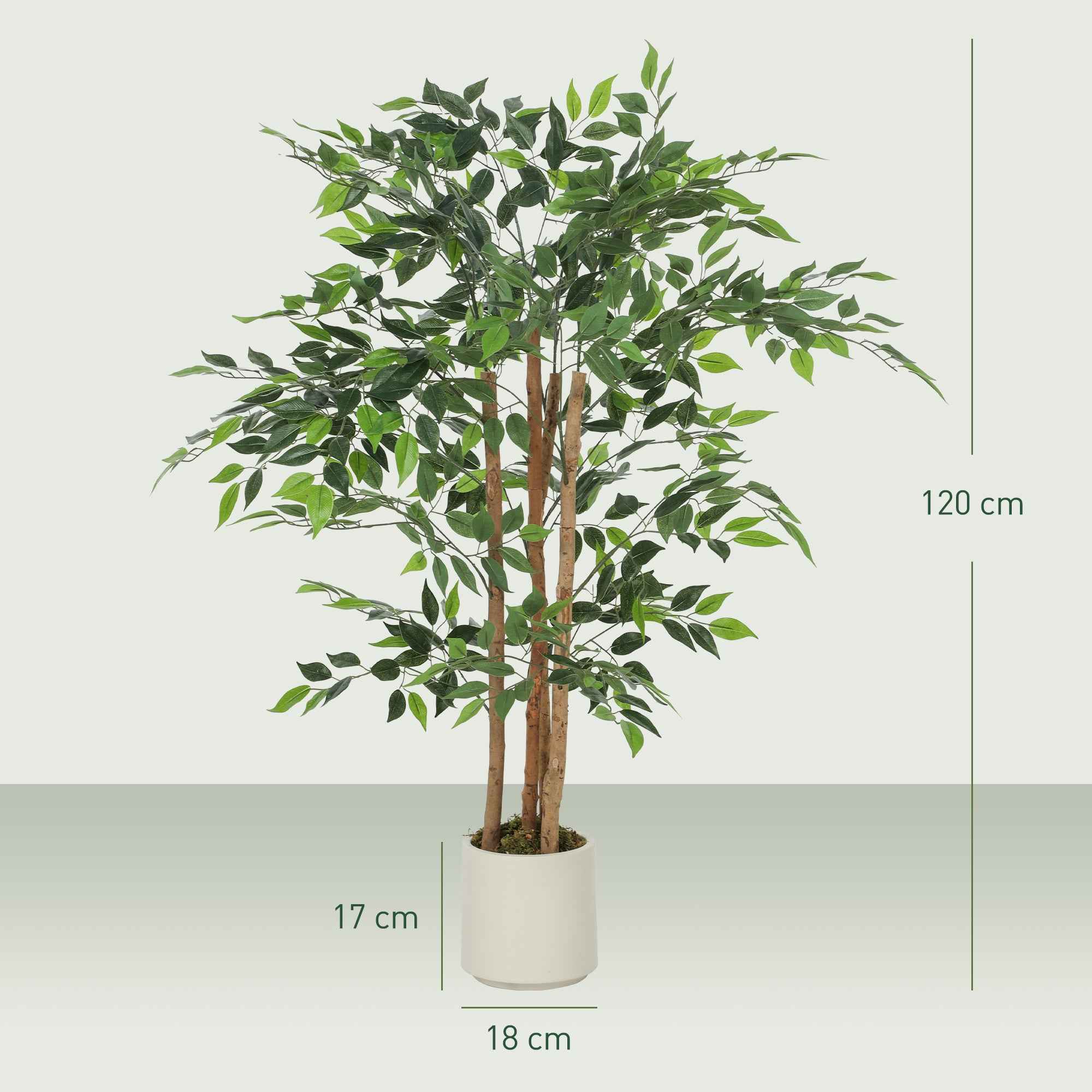 HOMCOM Artificial Green Banyan Tree Plant in PEVA and Wood with PP and Cement Container Pot, 55x55x120 cm