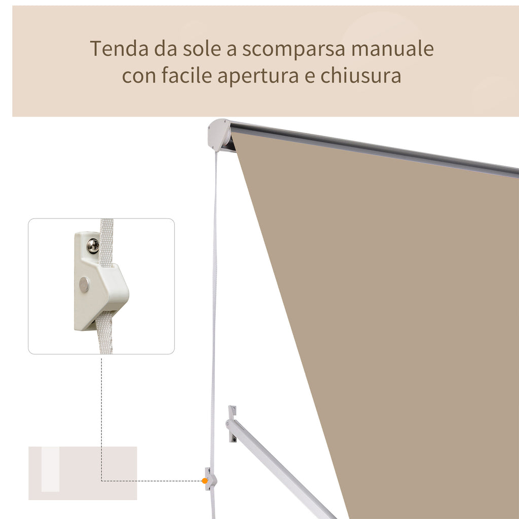 180x70cm Drop-Down Awning with Roller Blind and Adjustable Angle 0-120°, Beige
