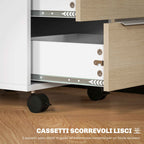 Office Filing Cabinet with 3 Drawers, 4 Wheels, Office Drawer Unit with Lock and 2 Keys, White and Oak