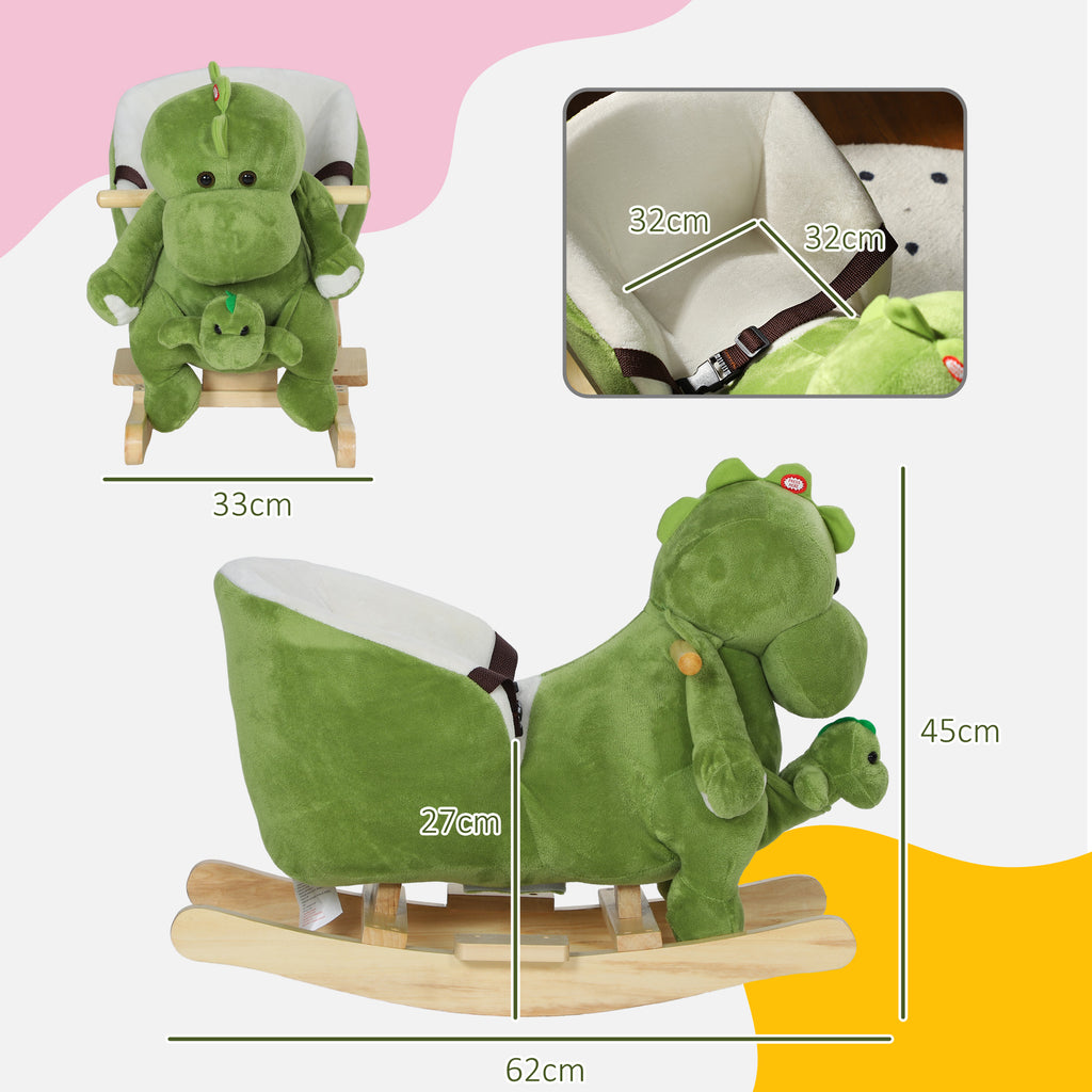 Dinosaur Rocking Horse for Children 18-36 Months with Sounds and Soft Cover, Green