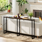 Industrial Style Console Table with Charging Station, in Wood and Steel, 160x20x80 cm, Brown