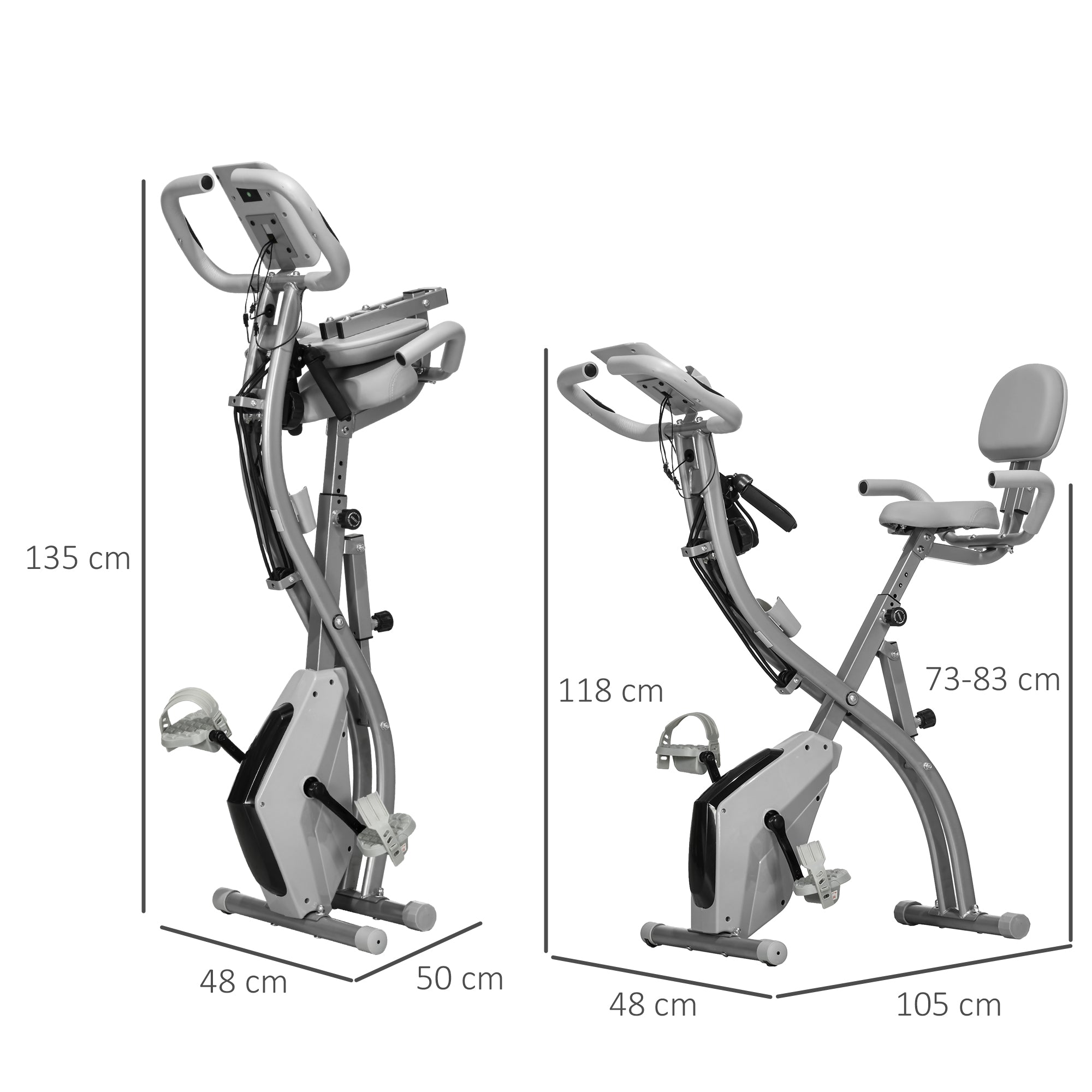 fitnessbike 8 kg Folding Exercise Bike, 8 Level Adjustable Magnetic Resistance, Fitness Bike with Heart Rate Sensor, Arm Bands, LCD Screen, 2.5kg Flywheel, Grey