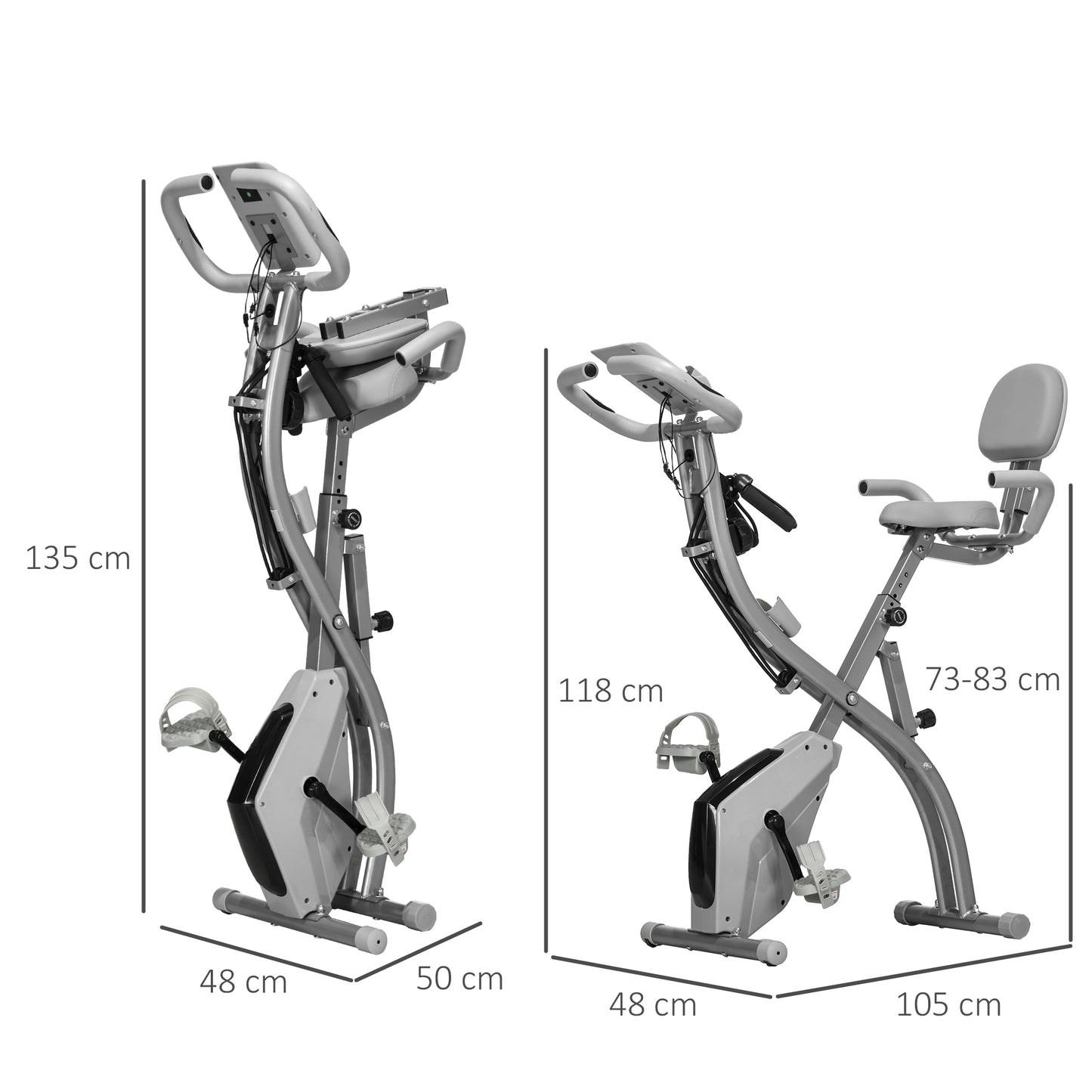 Folding Exercise Bike, 8 Level Adjustable Magnetic Resistance, Fitness Bike with Heart Rate Sensor, Arm Bands, LCD Screen, 2.5kg Flywheel, Grey