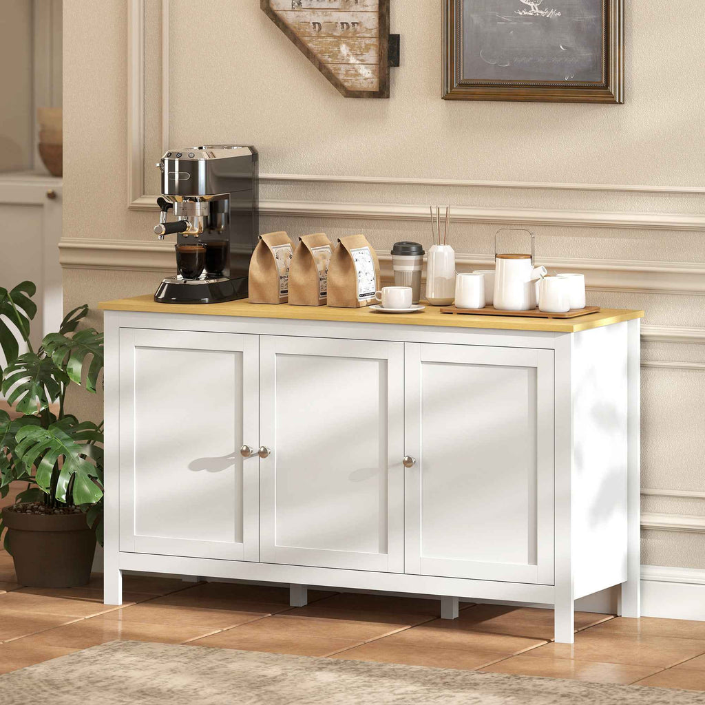 HOMCOM Storage Unit with 2 Cabinets and 2 Adjustable Shelves at 3 Heights, 120x40x70 cm, White and Wood Color