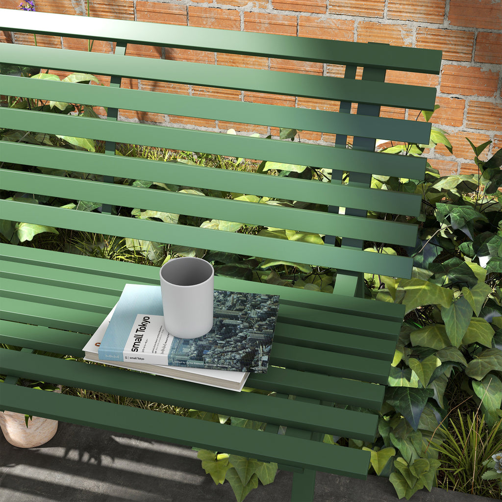 2 Seater Aluminum Slatted Outdoor Bench, 123x67x79cm, Green