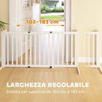 PawHut Extendable Freestanding Wooden Dog Gate for Small and Medium Dogs, 102-183x57x70 cm, White