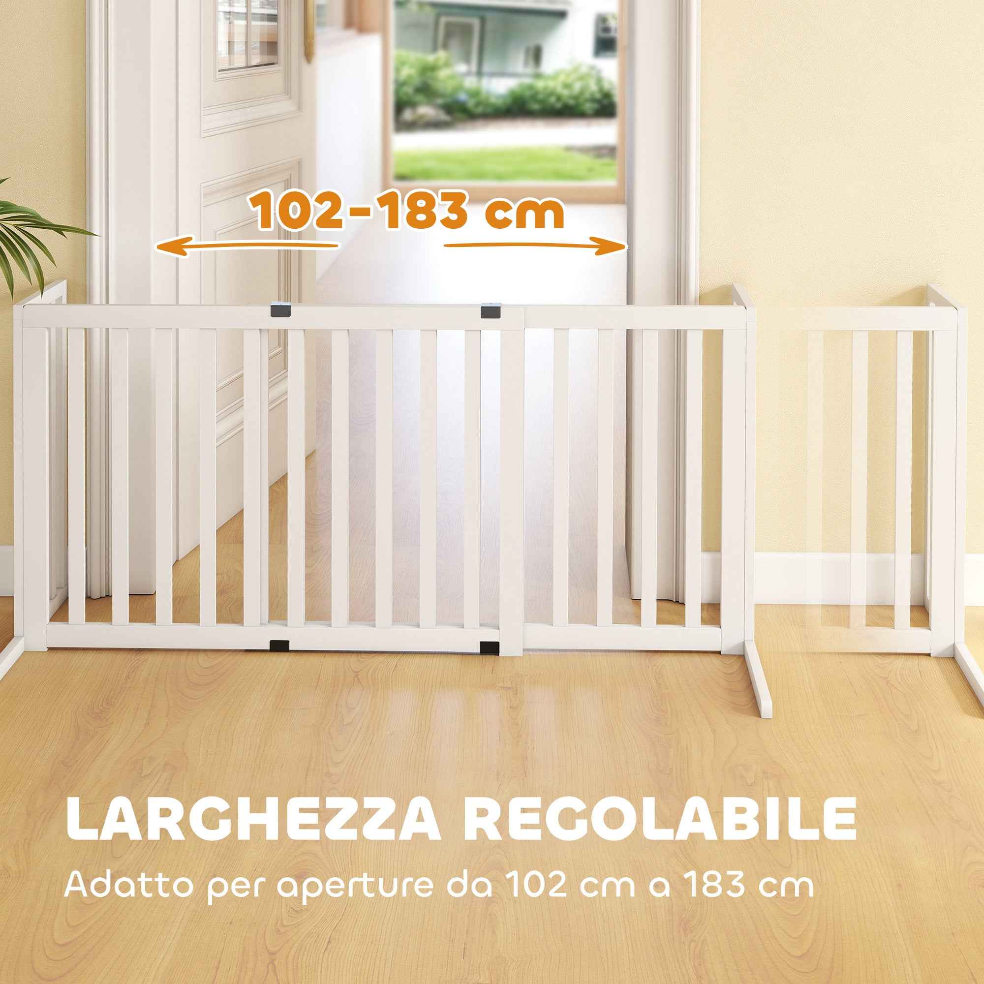 PawHut Extendable Freestanding Wooden Dog Gate for Small and Medium Dogs, 102-183x57x70 cm, White