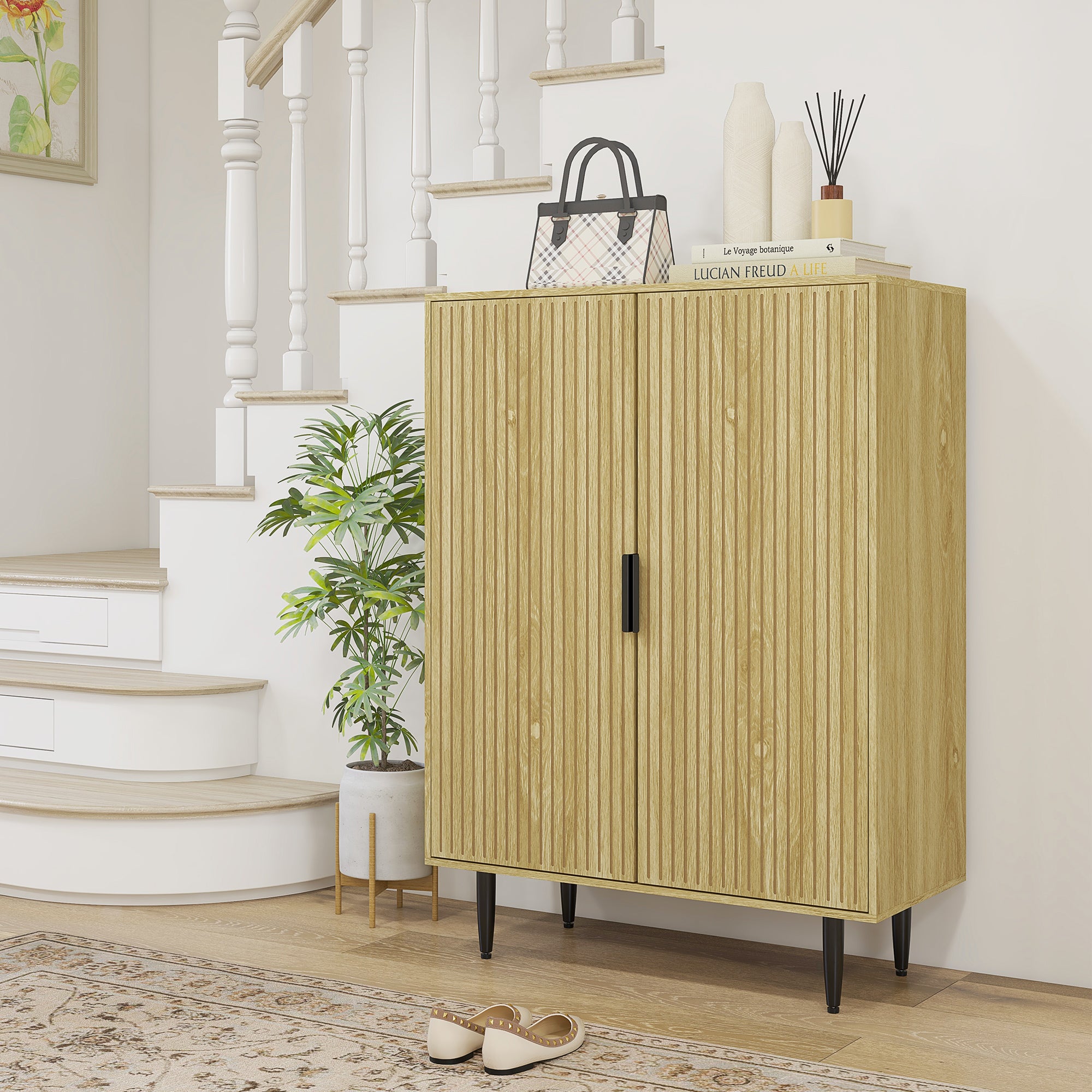 Space-Saving Shoe Rack for 15 Pairs of Shoes with 4 Adjustable Shelves, 80x38x110cm, Oak