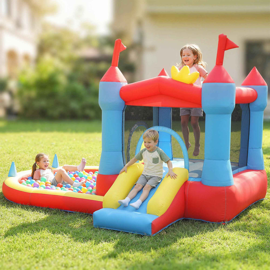 Inflatable Castle for Kids with Slide, Pool/Ball Pit, Basketball Hoop and Blower