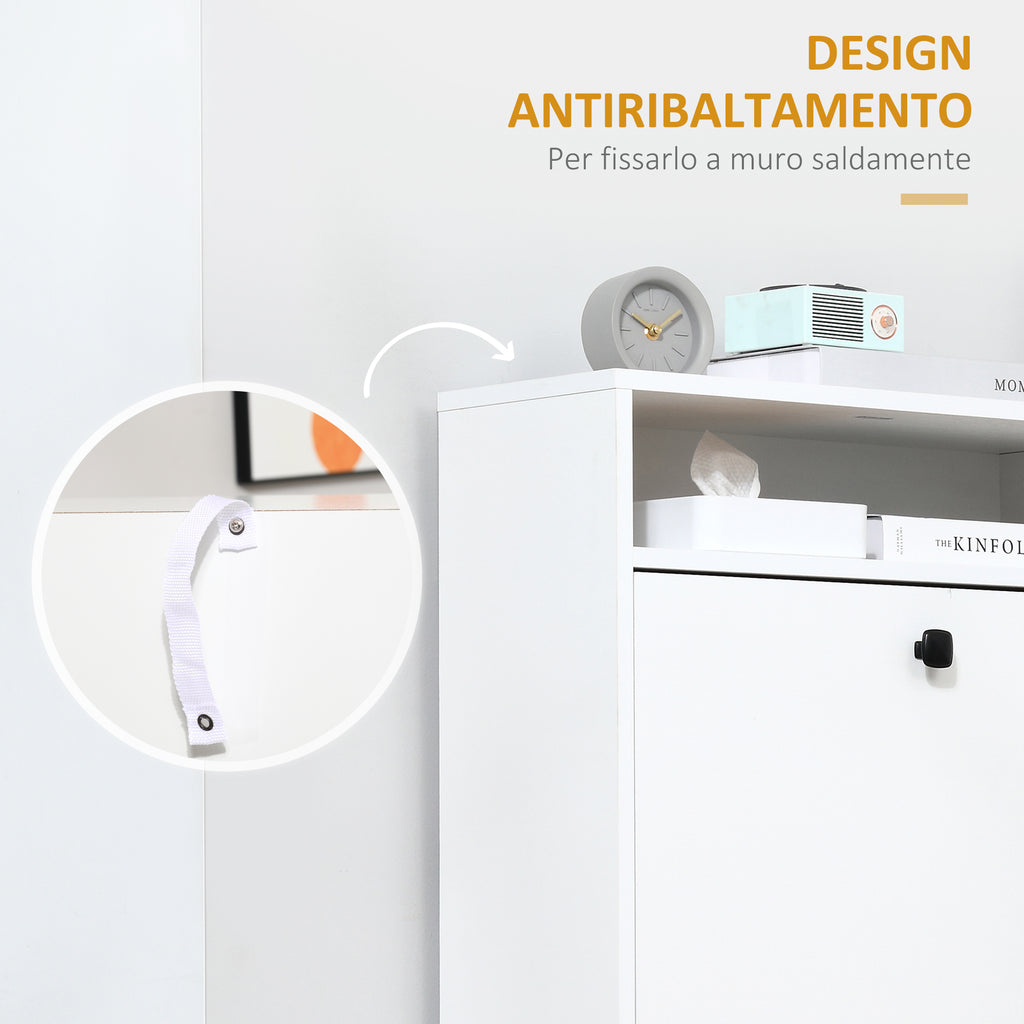 Shoe Rack with 3 Tilt Compartments (18 Pairs of Shoes) and 1 Storage Shelf, White Chipboard, 60 x 24 x 132 cm