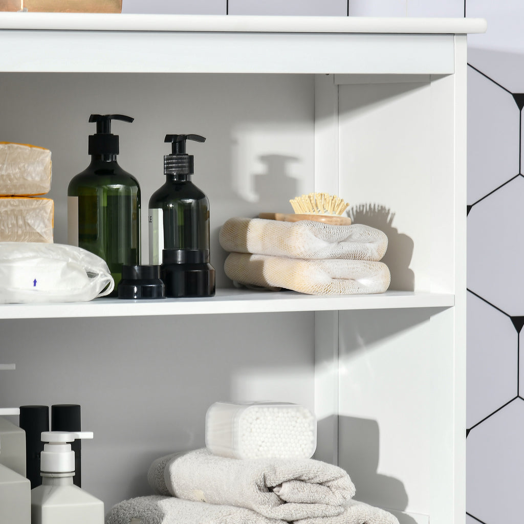 Mobile Pantry with 2 Open Shelves and 2 Cabinets with Doors, in MDF and Glass, 60x30x162 cm, White