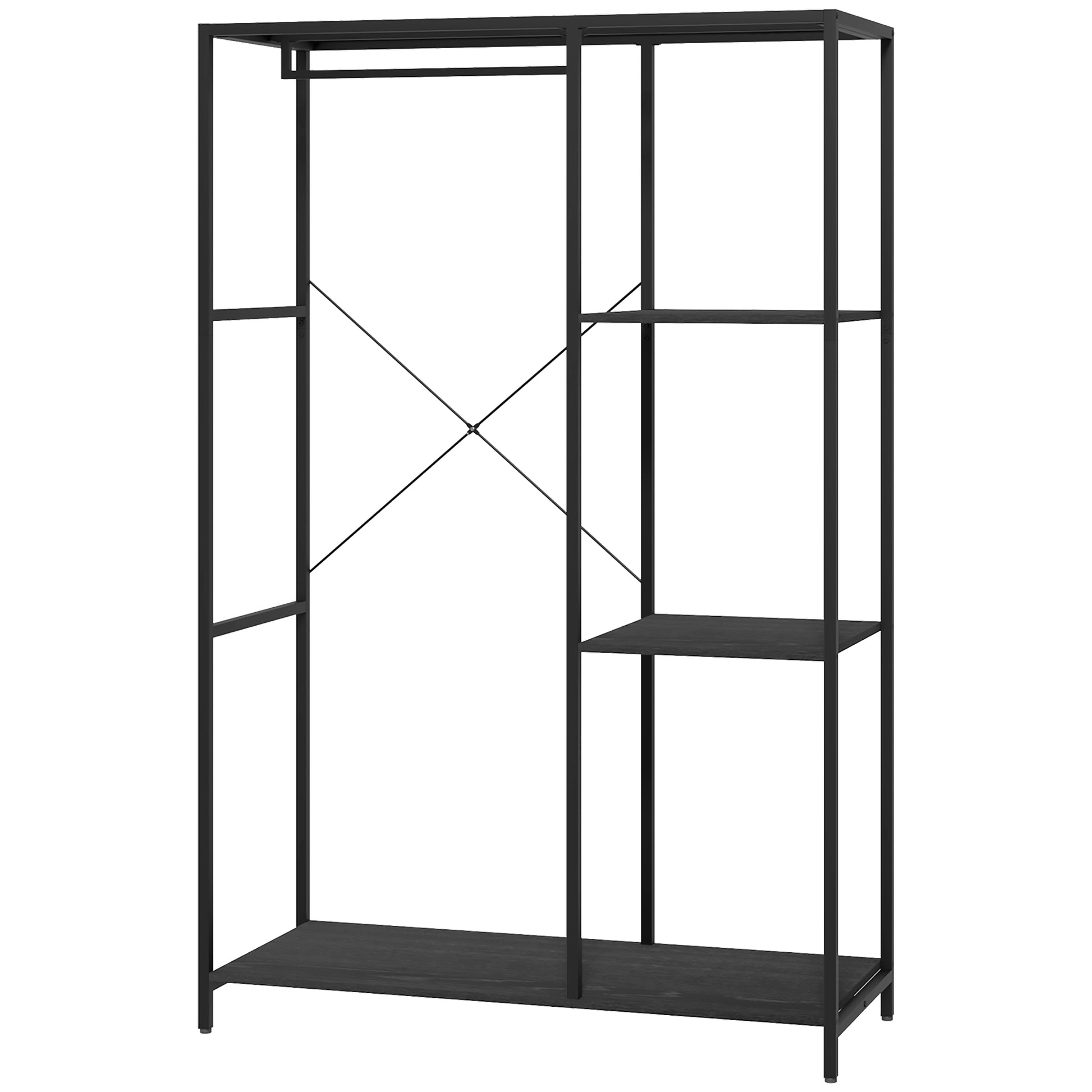 HOMCOM Entrance furniture with floor coat hanger and shoe rack, in steel and chipboard, 110x45x169.5 cm, Black - Borgè