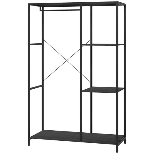 HOMCOM Entrance furniture with floor coat hanger and shoe rack, in steel and chipboard, 110x45x169.5 cm, Black - Borgè