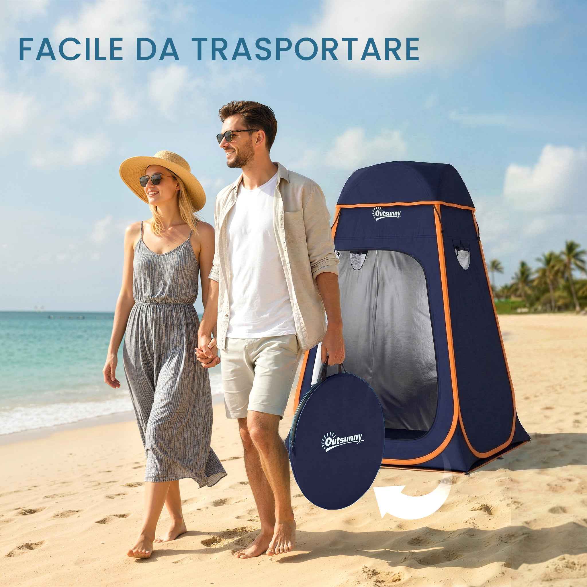 Outsunny Waterproof Pop-Up Shower Tent with Removable Roof, 190T Polyester and Steel, 152x152x200 cm, Dark Blue