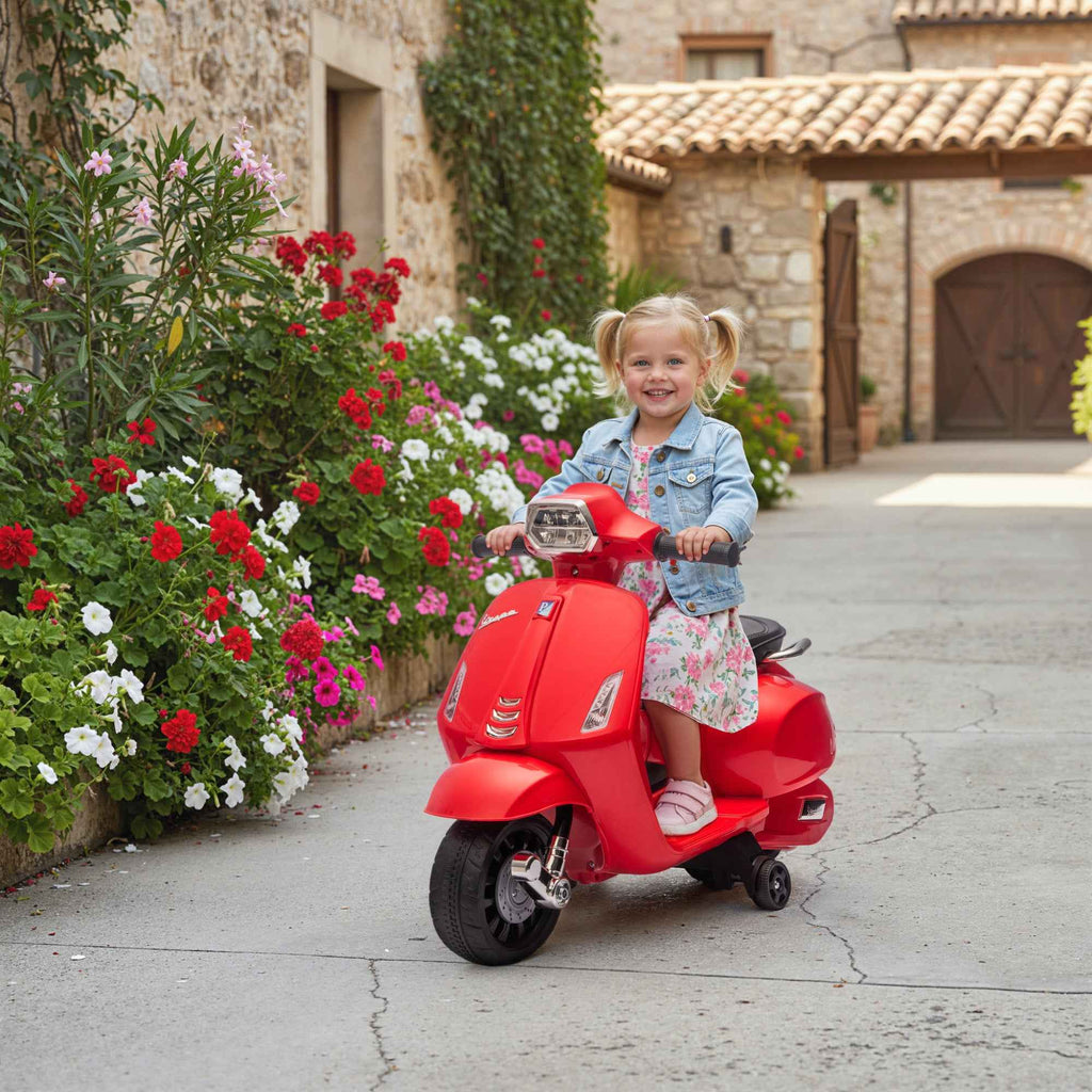 Electric Motorcycle for Kids Ages 2-6 with 6V Battery, Headlight, Horn and Auxiliary Wheels, Red