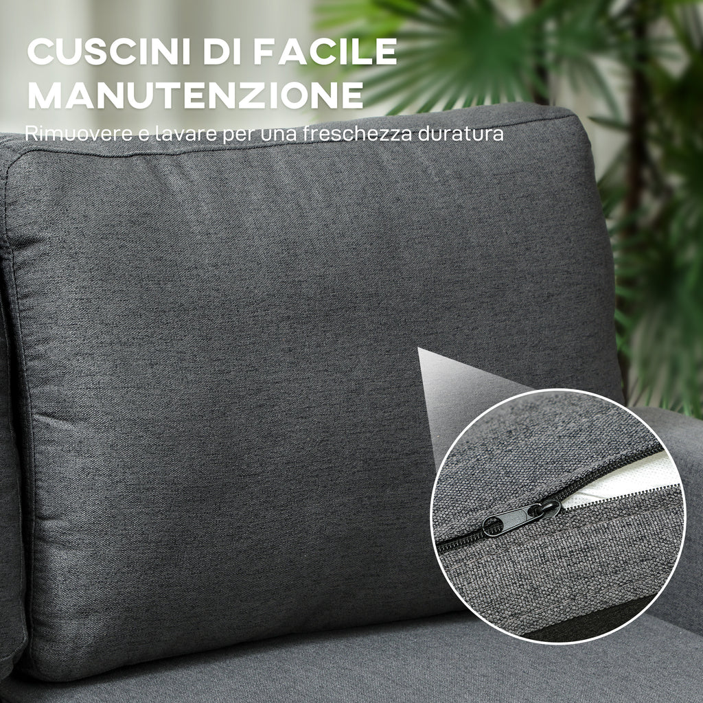 3-Seater Sofa Bed with Chaise and Storage Space, Linen-Effect Fabric, 197x129x85 cm, Charcoal Grey