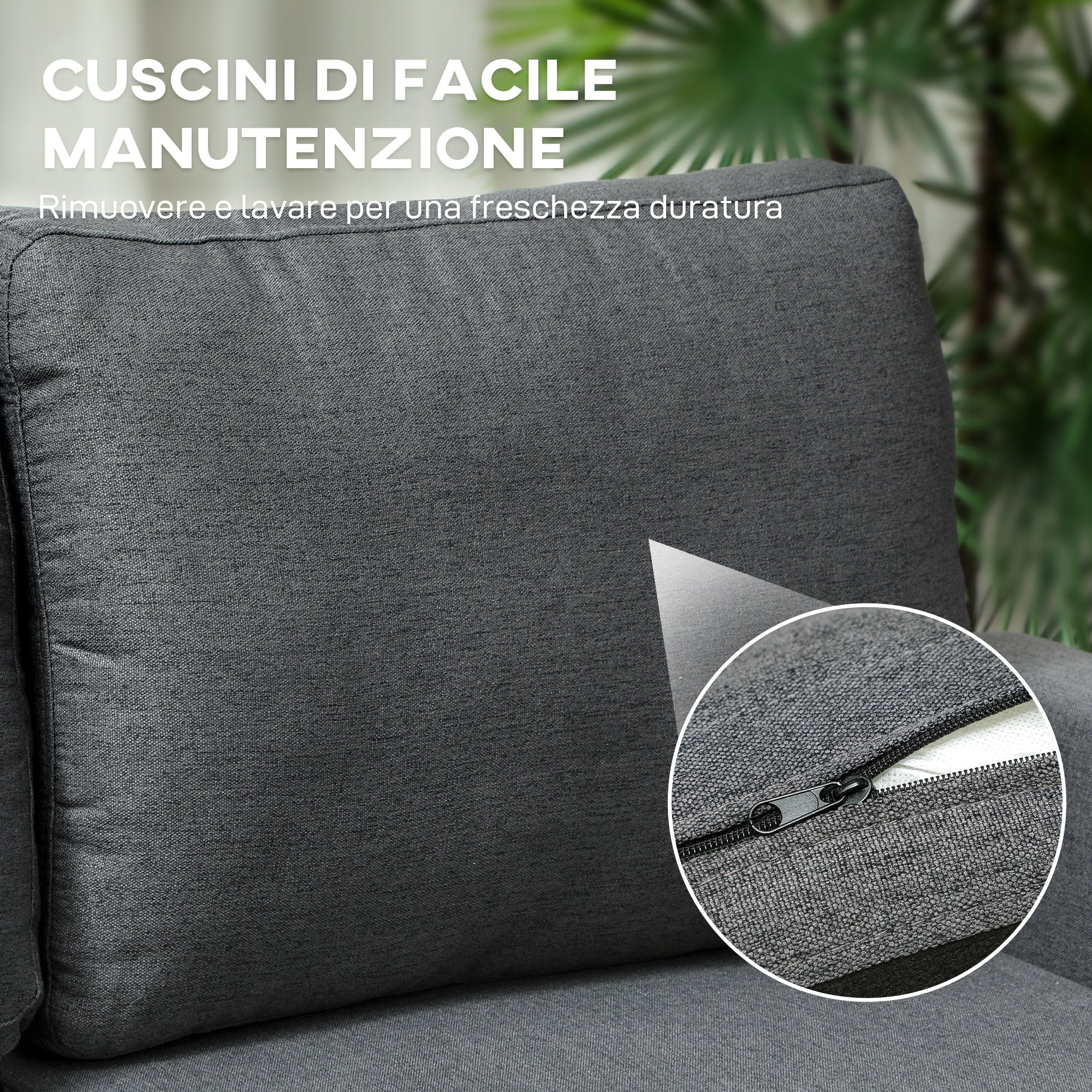 3-Seater Sofa Bed with Chaise and Storage Space, Linen-Effect Fabric, 197x129x85 cm, Charcoal Grey