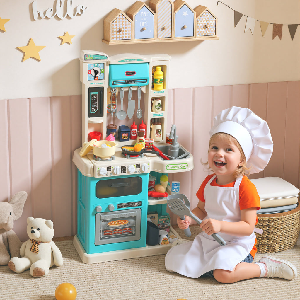 Toy Kitchen for Children 3-6 Years with 92 Accessories, in PP, PE and ABS, 44.5x24x79 cm, Green