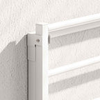 HOMCOM Folding Wall-Mounted Towel Rack with 5 Bars and 6 Hooks in Wood and Steel, 60x32.5x20 cm, White