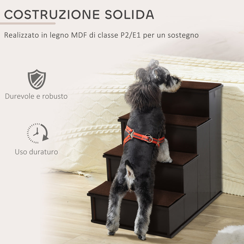 4-Step Dog and Cat Ladder with Removable Plush Cushions, 40x59x54.2 cm, Brown