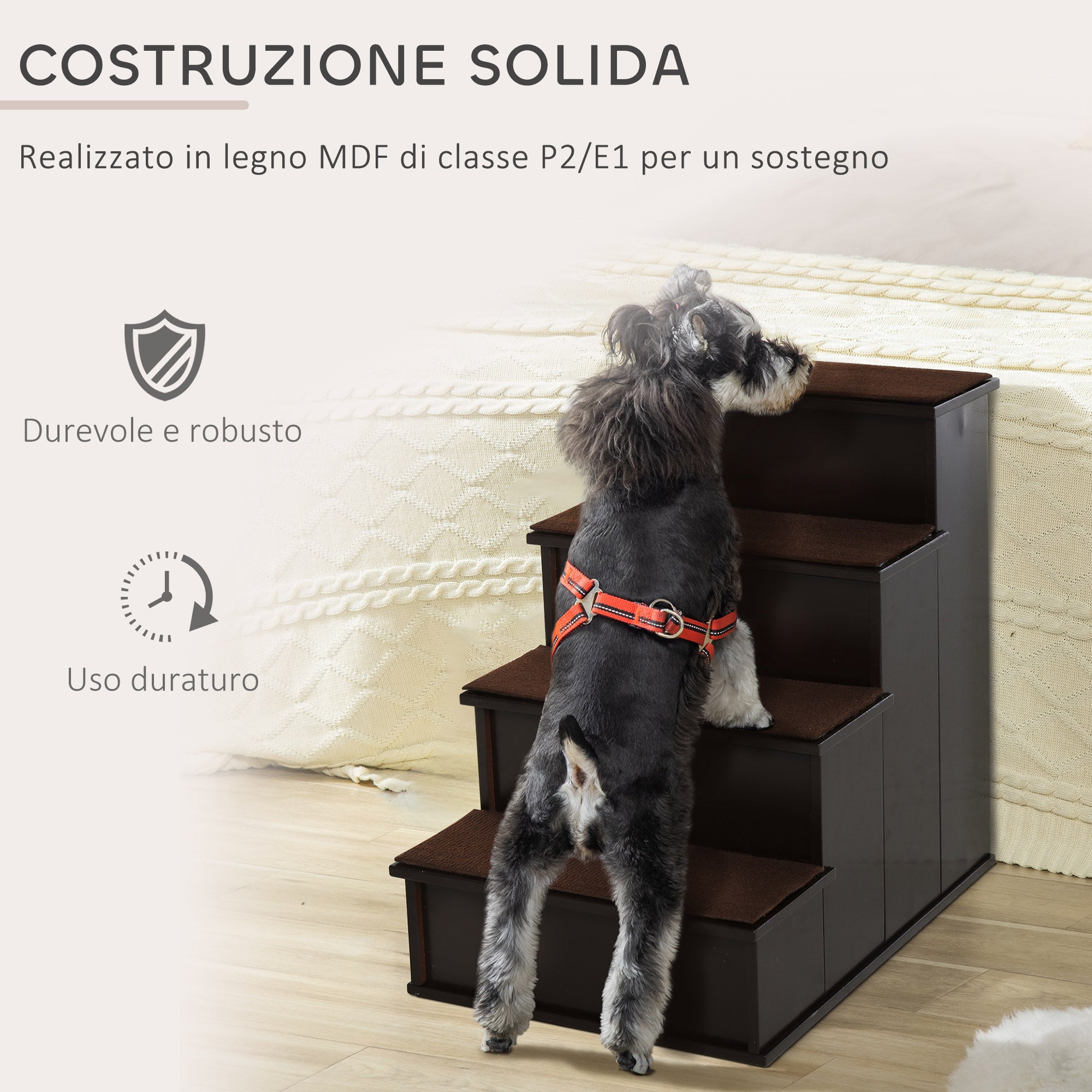 4-Step Dog and Cat Ladder with Removable Plush Cushions, 40x59x54.2 cm, Brown