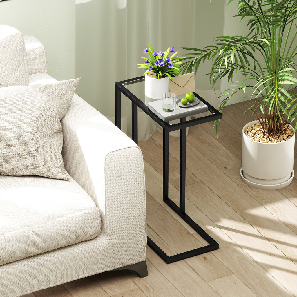 C-Shaped Glass and Steel Coffee Table, 46x25x63.5 cm, Black