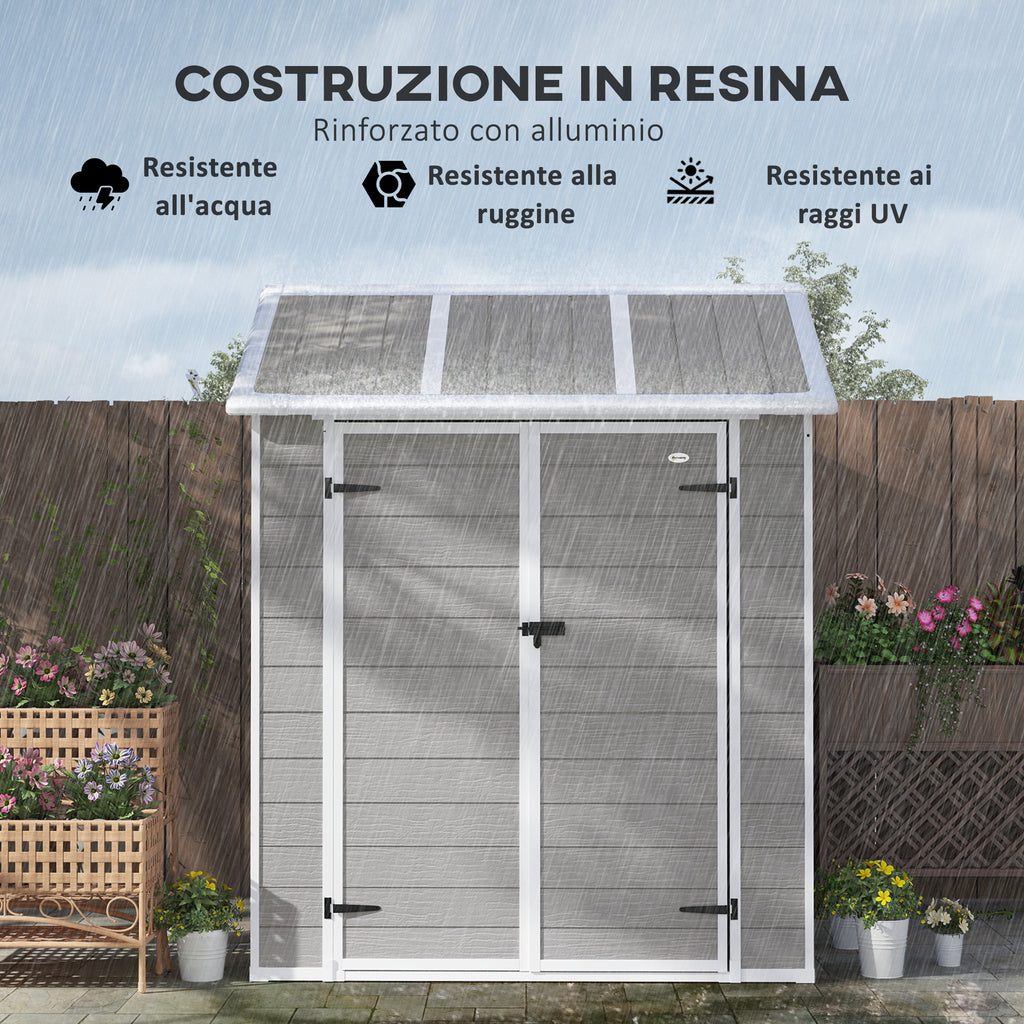 Resin Garden Shed with Floor, 2 Locking Doors, Window, 1.8x1.8m, Grey