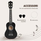 HOMCOM 21-Inch Beginner Ukulele with Nylon Strings, Pick and Replacement String, Black