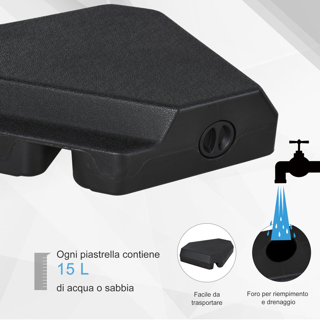 Umbrella Base with Central Pole, 4 Black Plastic Tiles to Fill with Water or Sand 80x80x56cm