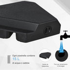 Umbrella Base with Central Pole, 4 Black Plastic Tiles to Fill with Water or Sand 80x80x56cm