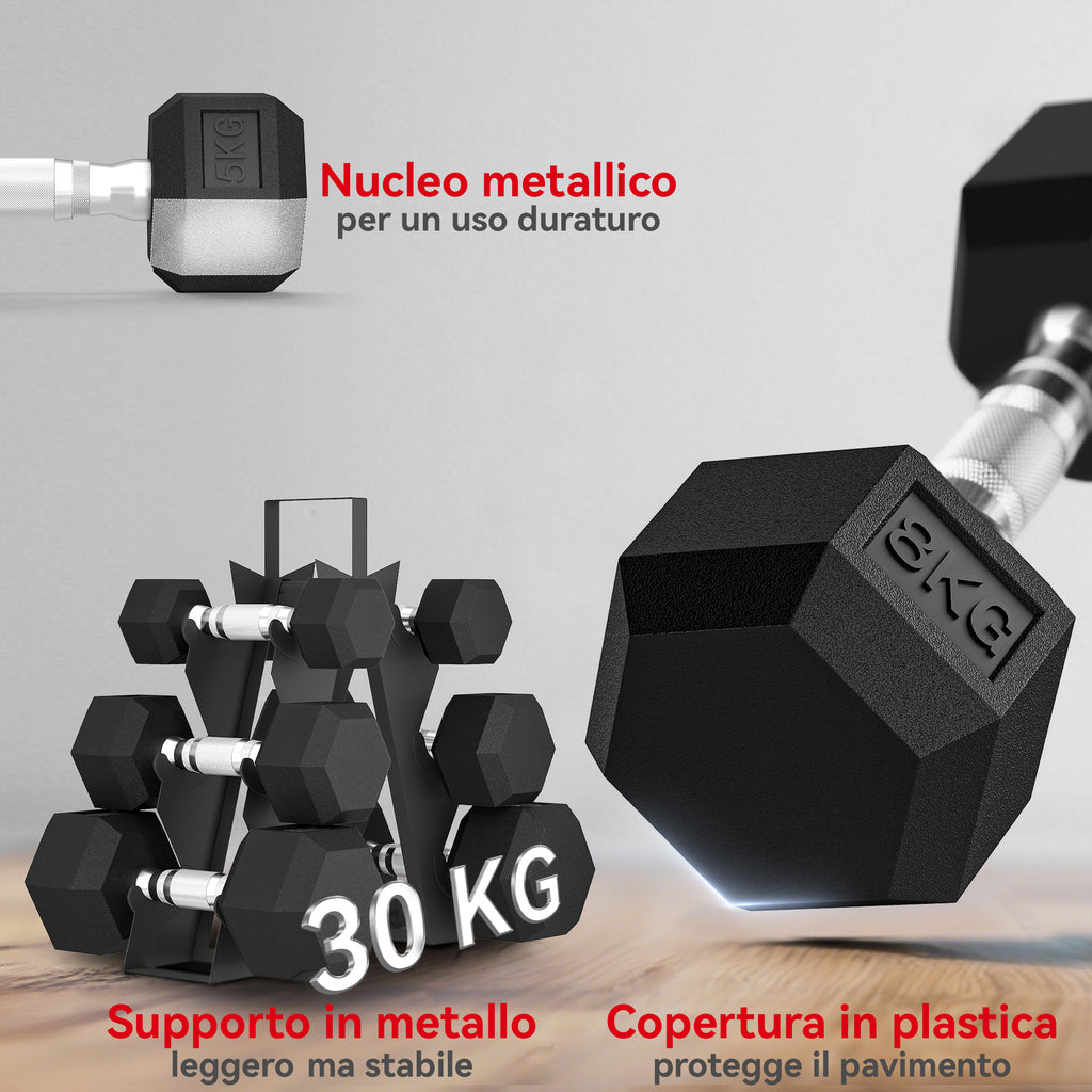 SPORTNOW Gym Dumbbell Set with Metal Stand and Non-Slip Grip, 2x2kg, 2x5kg, 2x8kg, Black