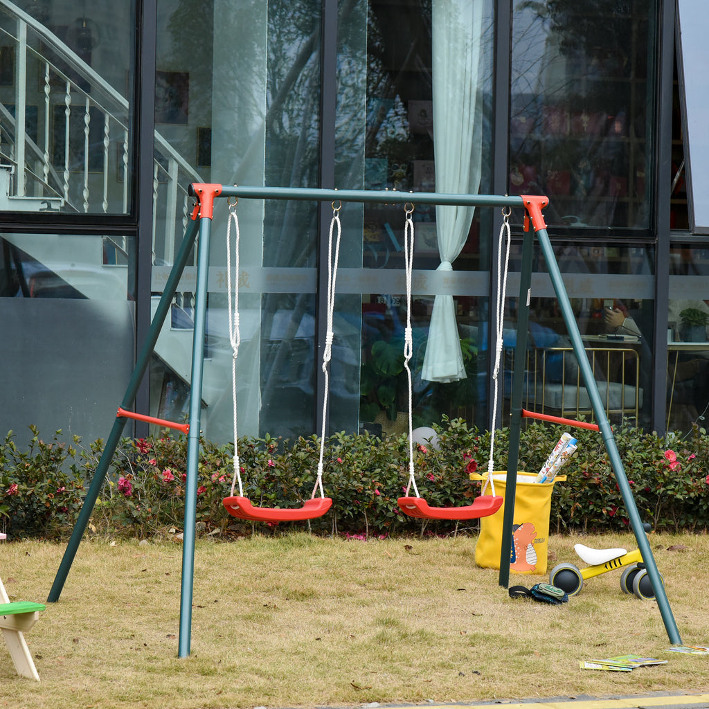 Outsunny Double Swing Set, Garden Swing for Children 3+ Years, Green and Red