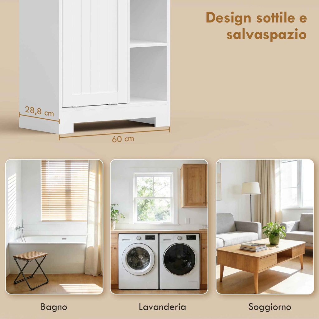 HOMCOM White Bathroom Cabinet, Tiltable Laundry Basket, Drawers