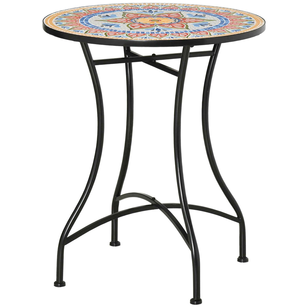 Round Garden Table Ø60cm in Metal and Mosaic, Outdoor and Indoor Furniture, Red