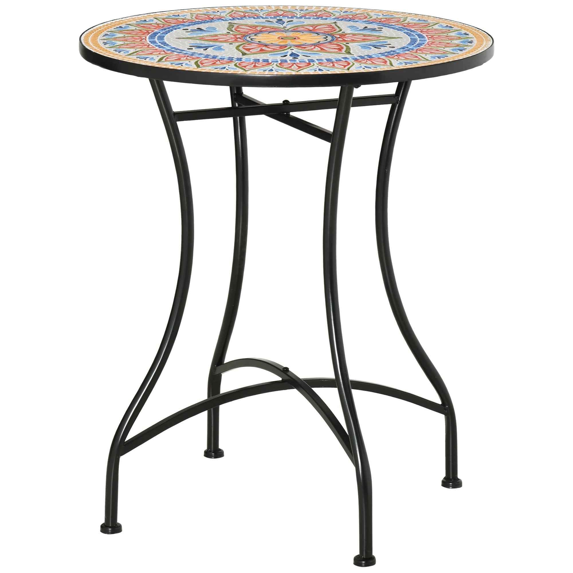 Round Garden Table Ø60cm in Metal and Mosaic, Outdoor and Indoor Furniture, Red