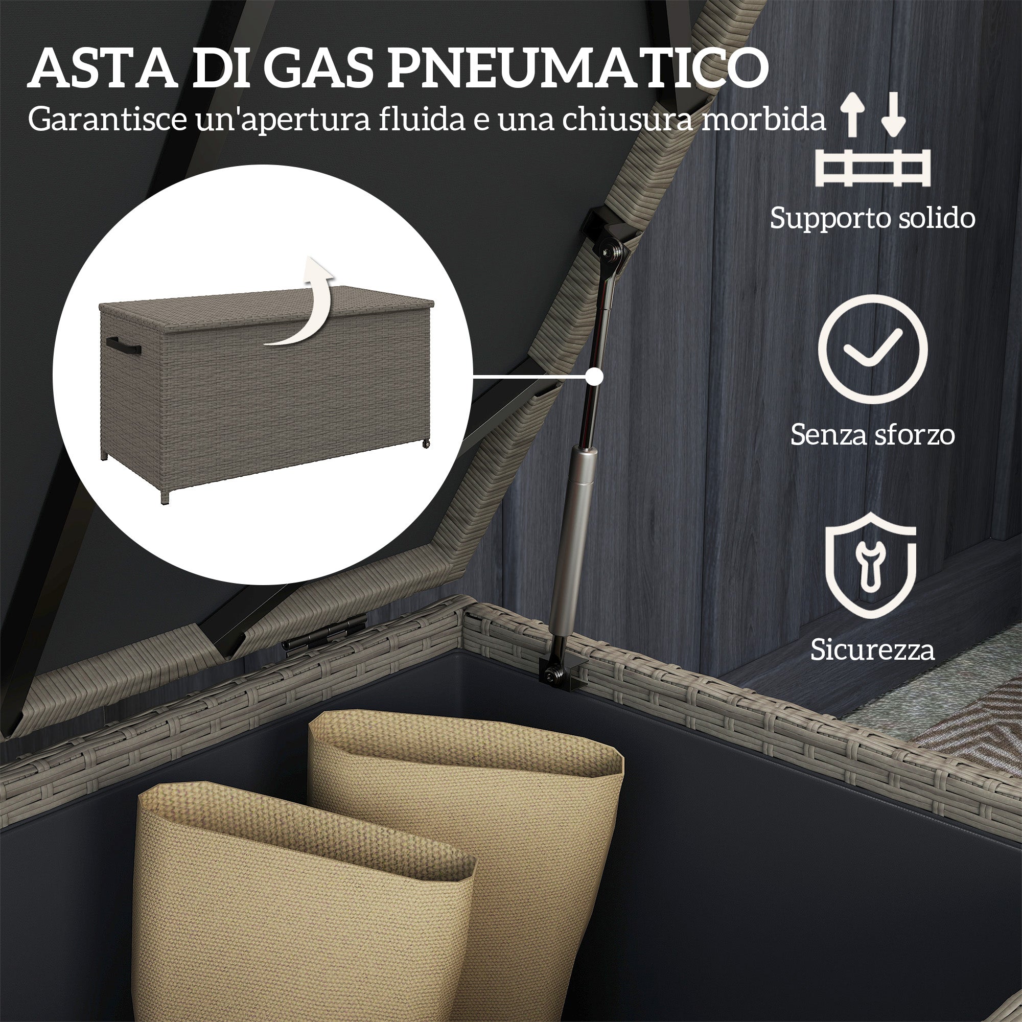 184L PE Rattan Outdoor Storage Chest with Wheels and Waterproof Inner Lining, 102x52x52 cm, Grey