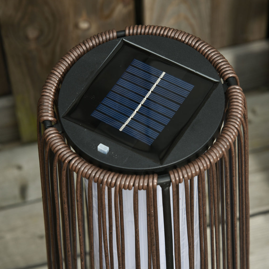 Outsunny Solar Garden Lantern with LED Light in Rattan and Metal, Ø21.5x61cm, Brown