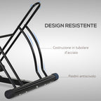 Floor-Standing Bike Rack for 2 Bikes with Tires up to 6.5 cm, Black Steel Swivel Frame, 60x54x57cm