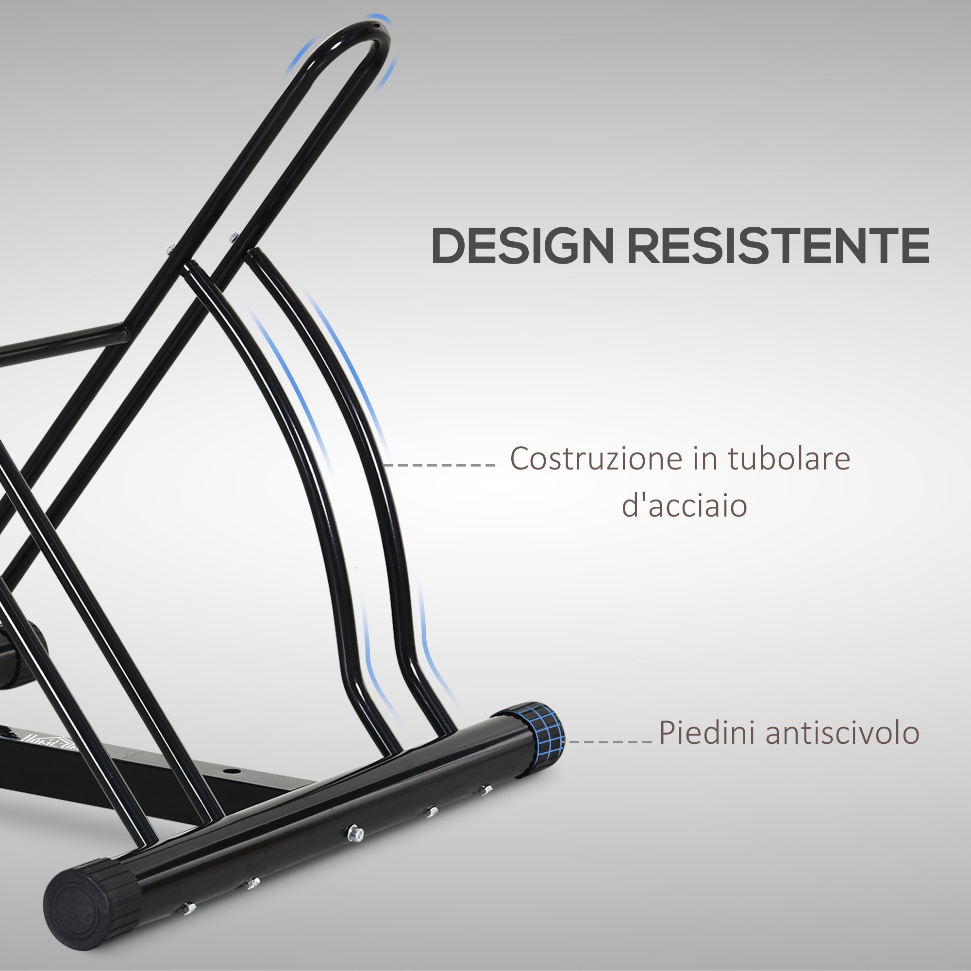 Floor-Standing Bike Rack for 2 Bikes with Tires up to 6.5 cm, Black Steel Swivel Frame, 60x54x57cm