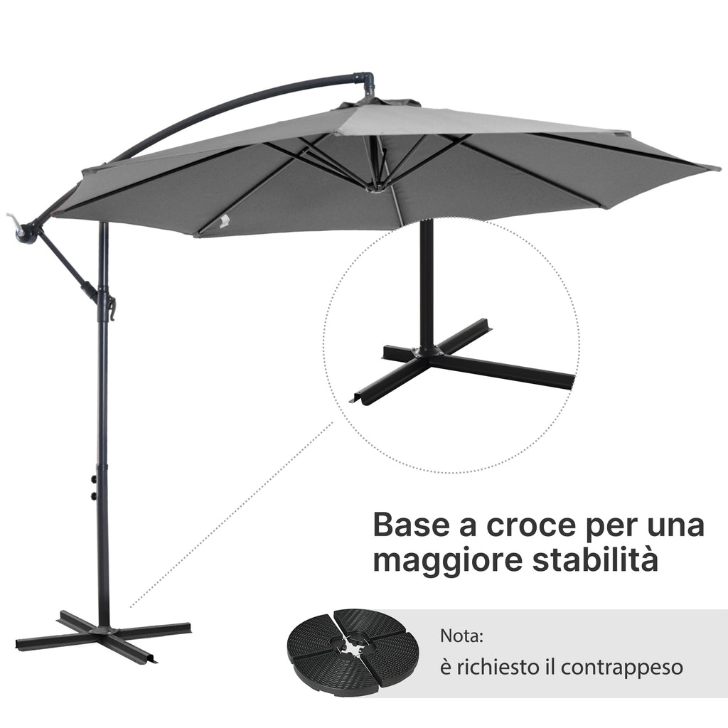 Outsunny 3x2.5 m Off-Center Outdoor Umbrella with Crank Handle, Steel Frame and Anti-UV Polyester, Grey