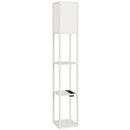 Floor Lamp with Shelves, Dimmable Light, Foot Switch and USB Ports, White