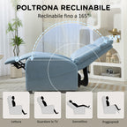 Reclining Relax Chair with Footrest in Linen Effect Fabric, 69x85x100 cm, Blue