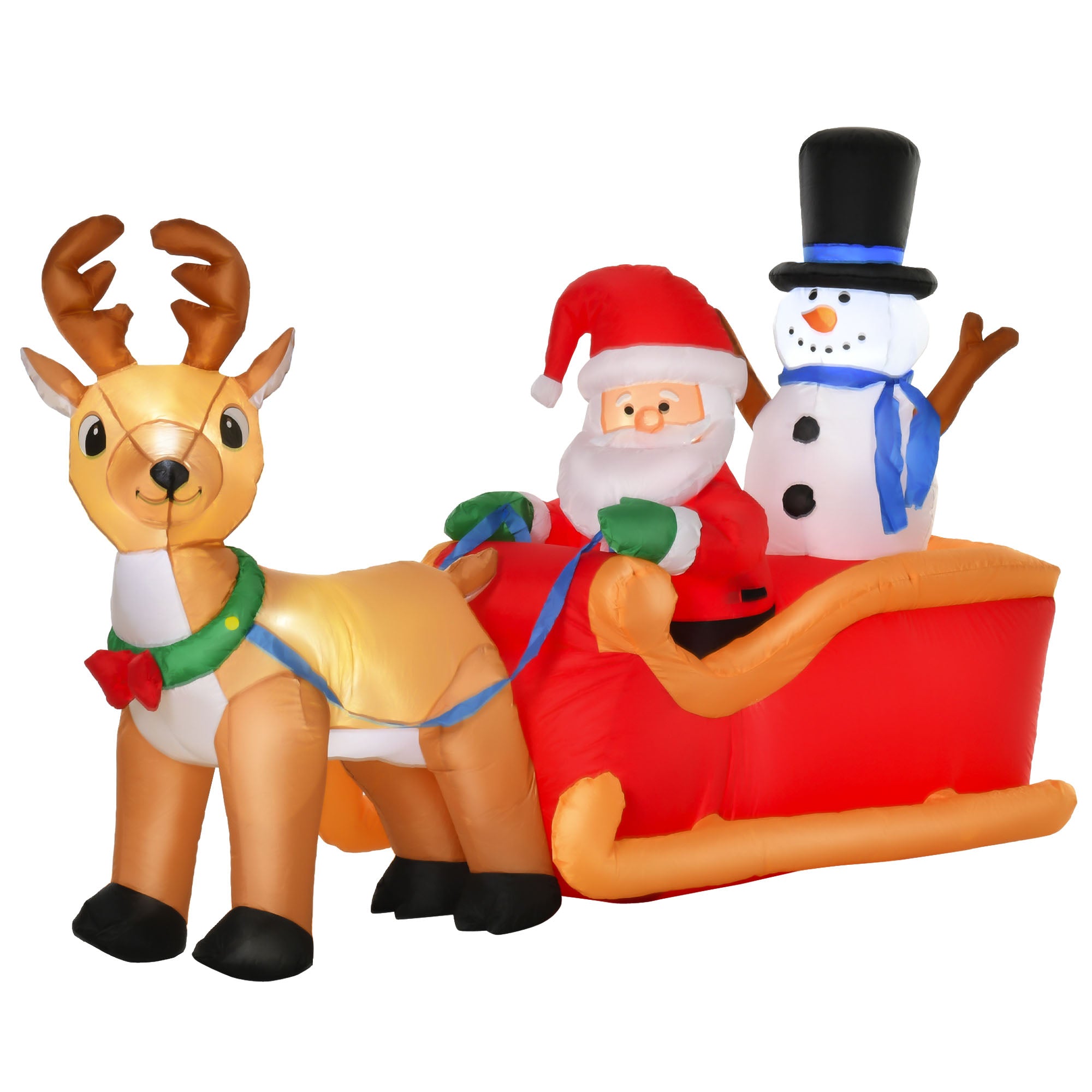 Inflatable Santa Claus with Sleigh, Reindeer, Snowman and LED Lights, Outdoor Christmas Decoration, 200x80x128cm