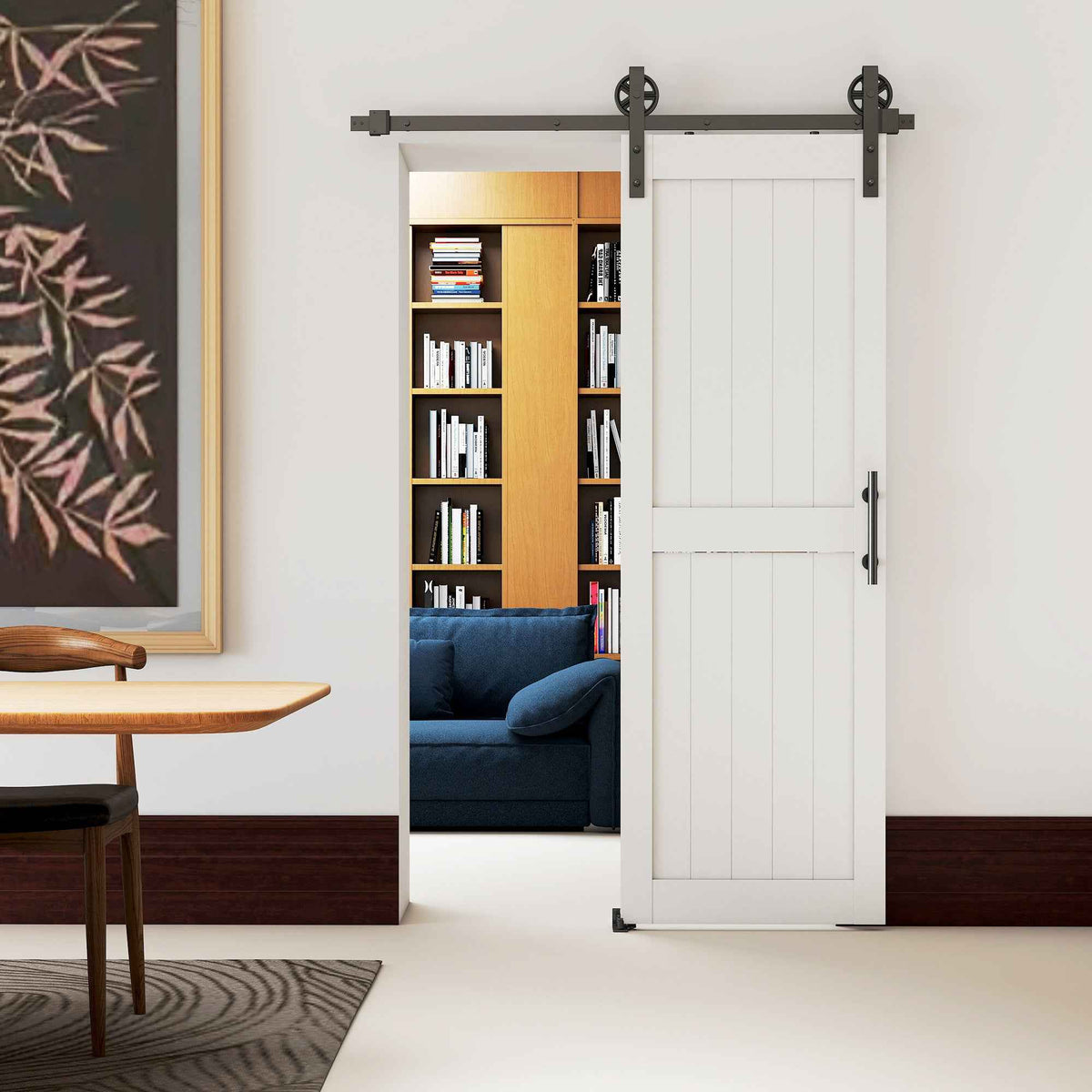 HOMCOM Country Style Sliding Door with Track and Handle in Wood and Steel, 71.5x213.4 cm, Black and White