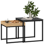 Set of 2 Modern Coffee Tables with U-Shaped Legs, Wood and Steel, 45x45x45 cm and 40x40x40 cm, Black