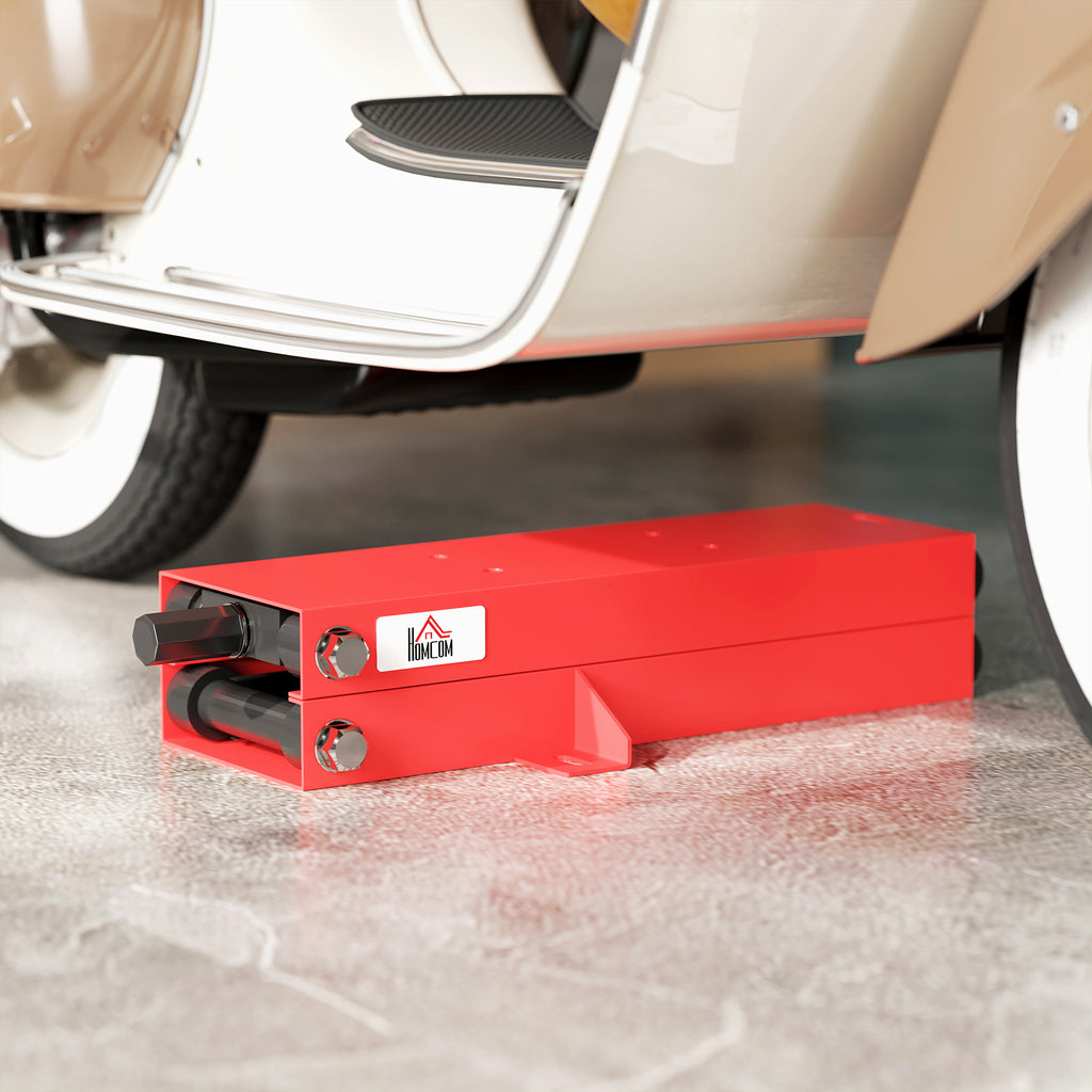 Steel Motorcycle Lift Stand Capacity 500kg, Foldable with Adjustable Height and Crank, Red